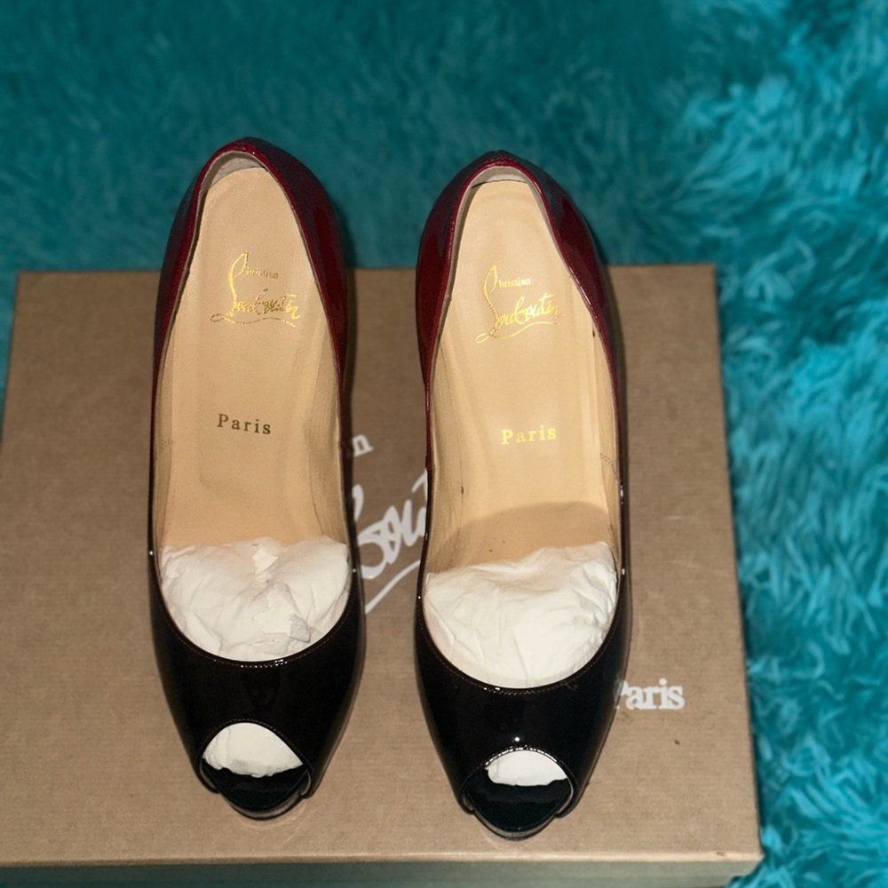 Christian Louboutin Women's Black and Red Peep Toe Heels